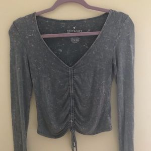 American Eagle cropped long sleeve slate blue